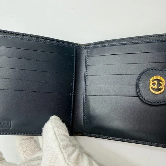 Gucci Gray GG Monogram Card Holder with Black Leather Trim and Gold Logo - Picture 7 of 9